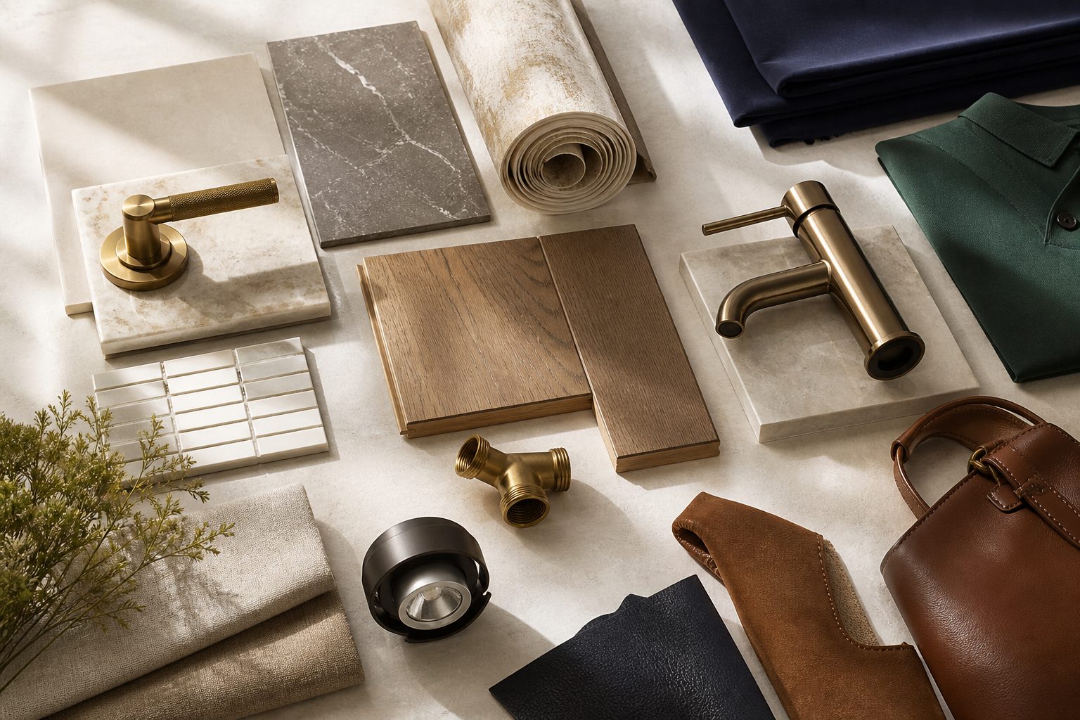Material and hardware samples prepared for a client review